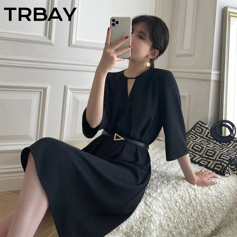 

TRBAY Long Sleeve Turn-Down Collar Causal Midi Dress Green Floral Print Elegant Dresses for Women Casual Vintage Loose Style