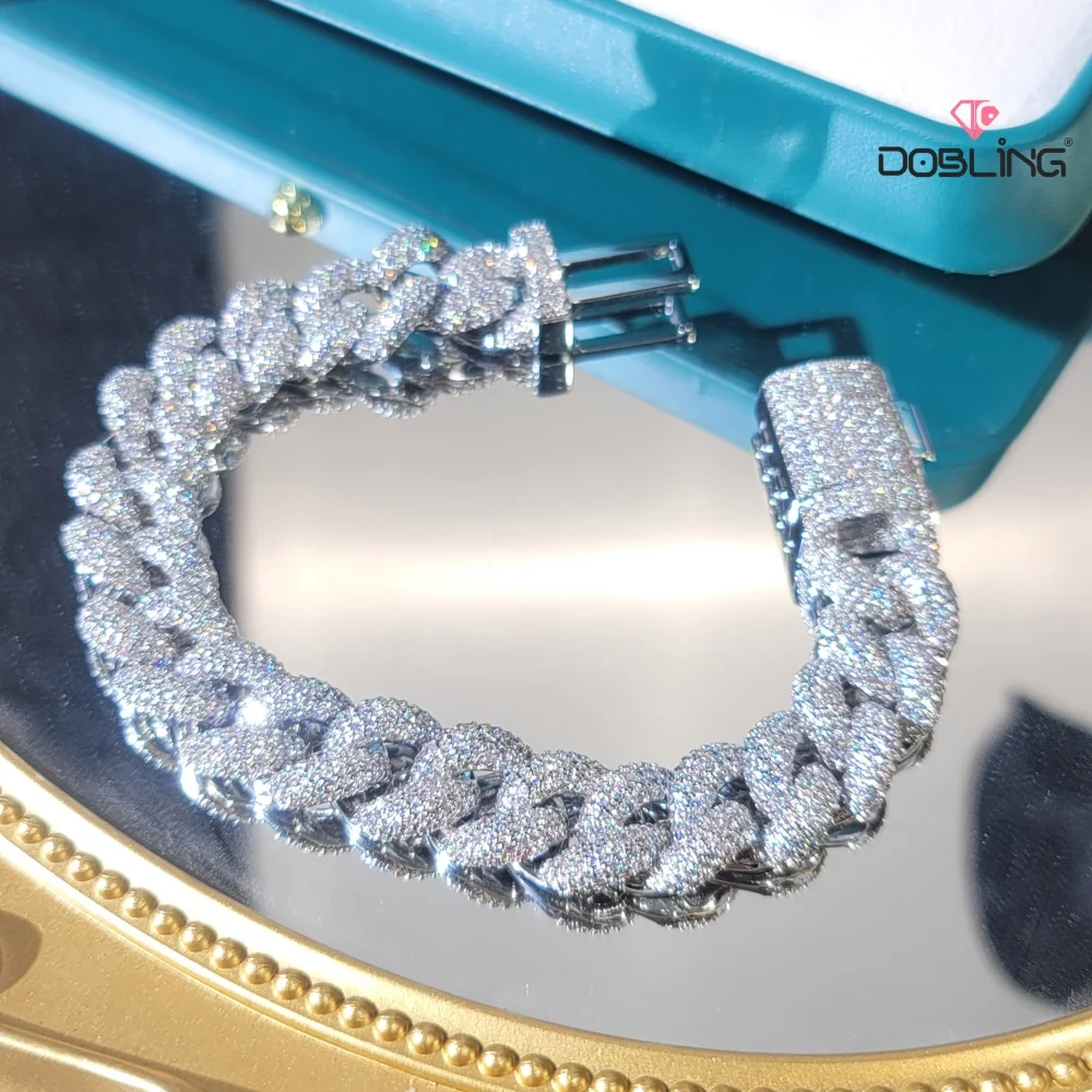 Фото Очарование Iced Out 14 мм Полный браслет с кубическим цирконом Мода Майами Кубинская цепочка Коробка Пряжка Хип-хоп Ювелирные изделия Подарки на день матери №1