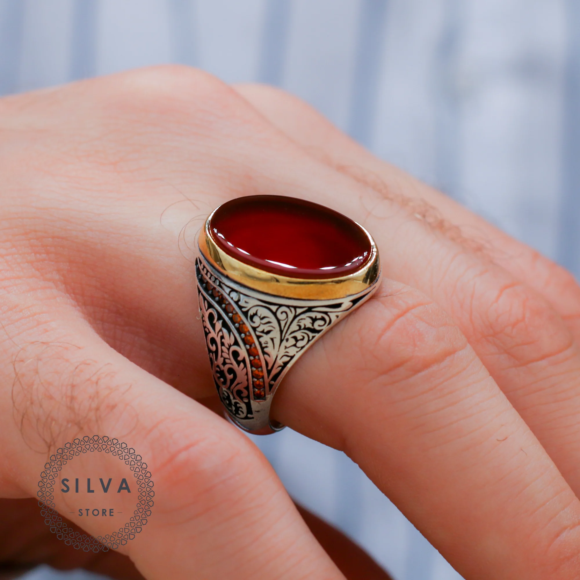Мужское серебряное кольцо Agate Aqeeq 925 Мужские ювелирные изделия с серебряным