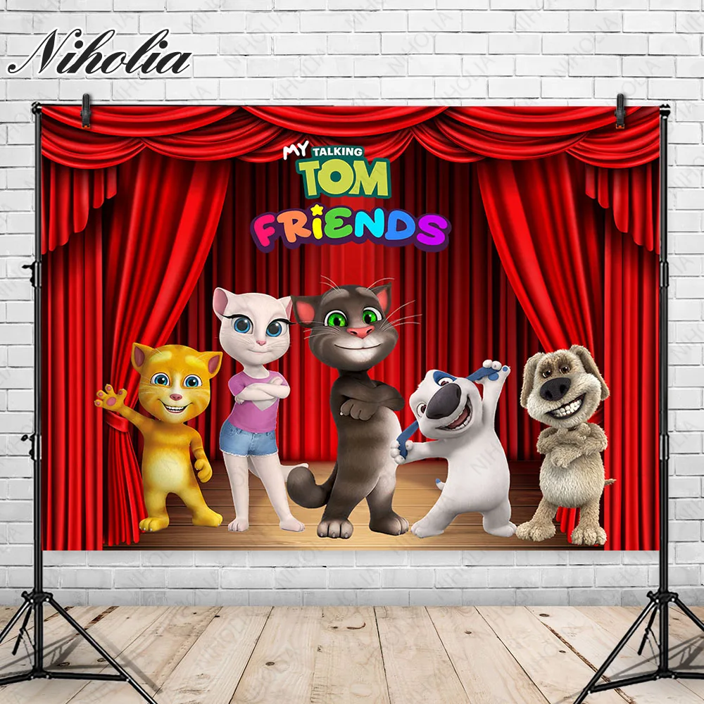 Niholia Talking Tom And Friends Backdrop For Kids Birthday Party Photography Background Cute Dogs Poster Photo Booth Props