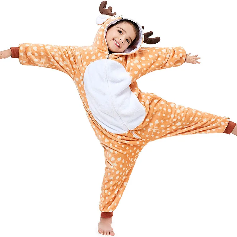 Family Kigurumi Pajamas Orange Sika Deer Animal Onesie Cosplay Costume Pajamas For Kids and Adults With Slippers