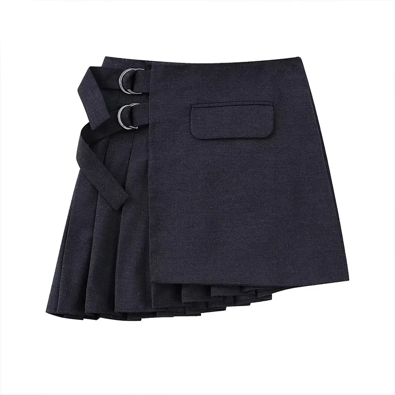 

ZATRHMBM Women 2022 New Fashion Asymmetrical Black Mini Skirt Vintage A-Line Side Zipper High-Waisted Female Skirts Mujer