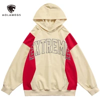 aolamegs retro hoodie men color block letter embroidery hooded pullover hipster all match oversize high street sweatshirt couple