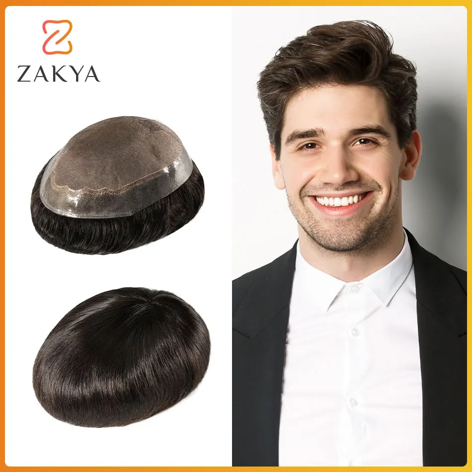 Men Toupee Man Wig Fine Mono Durable Men's Capillary Prothesis Natural Hairpiece Prosthetic Hair Male Wig Human Hair System Unit