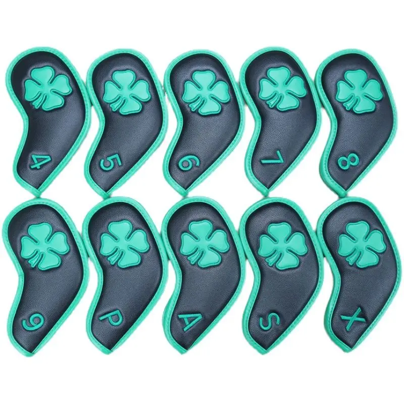 10pcs/set Golf Club Iron Cover Golf Iron Head Covers Golf Club PU Iron Lucky Clover Wedges Covers