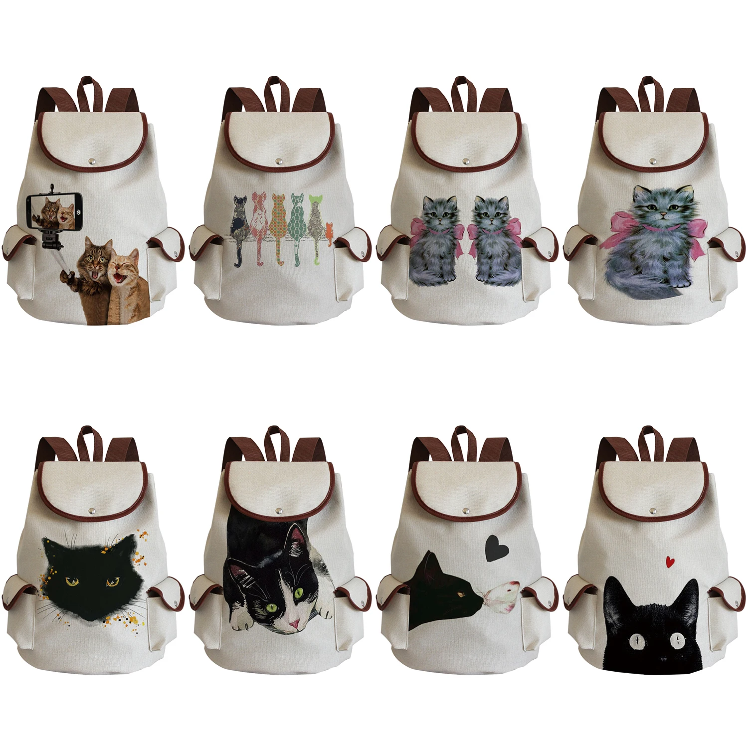 

Customized Lovely Watercolor Cat Painting Print Womens Designer Backpack Reusable Portable Travel Outdoors Packs School Book Bag