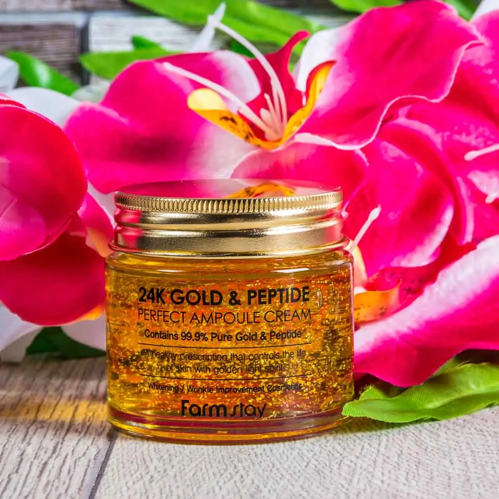 24k gold peptide perfect ampoule cream. Farm stay 24k gold peptide perfect ampoule cream. Farmstay 24k gold peptide perfect ampoule. 24k gold & peptide perfect ampoule cream с золотом и пептидами. фарм стей 24 gold peptide.