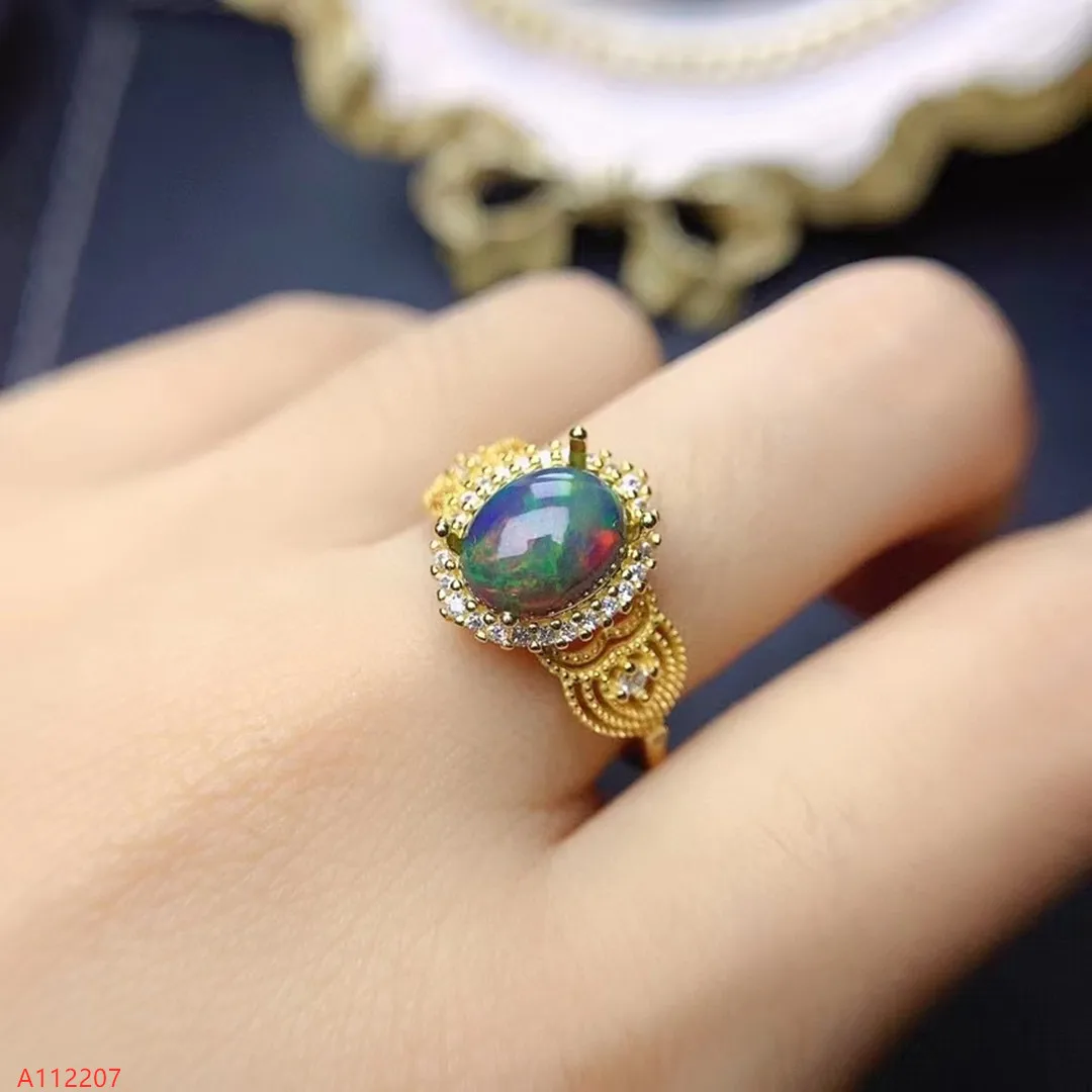 100% Natural Jewelry 925 Sterling Silver Women's Opal Adjustable Ring Party Birthday Got Engaged Marry Gift New Year Valentine's