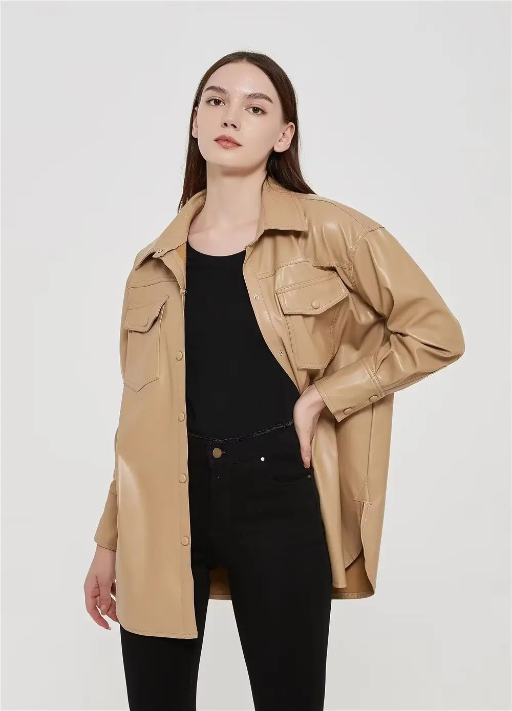 MOLA Fashion Woman Leather Jacket Winter Za Loose With Belt High Street Lapel Sexy Outwear Top Female PU Coat Outwear