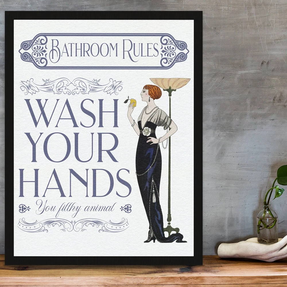 

Funny Bathroom Rules Sign Art Decor Poster Vintage Wall Print Canvas Painting Wash Your Hands Quote Pictures Toilet Home Decor