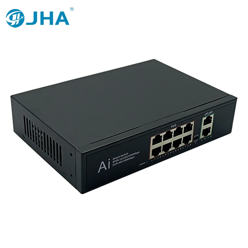 

JHA-TECH 8 Port PoE Switch for IP Camera 1000M Ethernet Switch for Wireless AP/CCTV Gigabit Ai Smart Switch with 2 Uplink Port