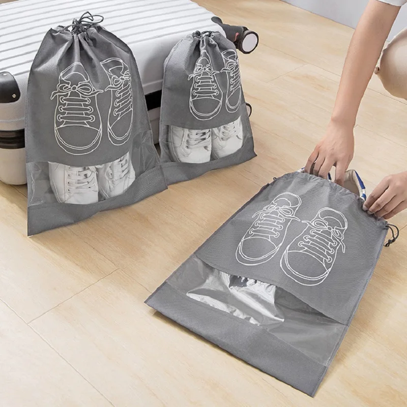 

5pc Shoe Dust Covers Travel-Dustproof Boot Waterproof Shoes Storage Drawstring Bags Organizer Carry Case Household Storage Tools
