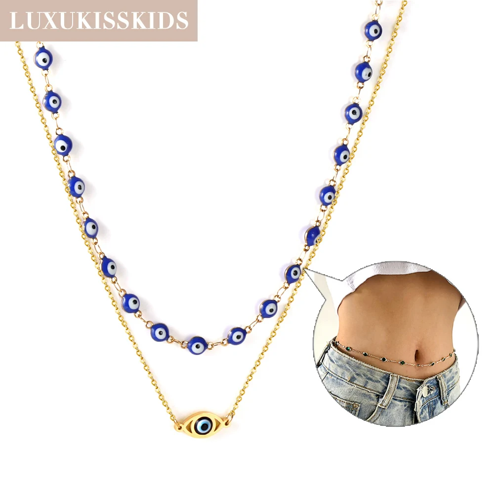 LUXUKISSKIDS Синяя Цепочка Для Тела Женщин Кулон На Талию Из Нержавеющей Стали Летний