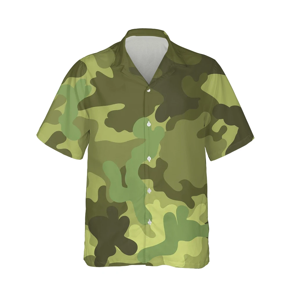 New 3D Geometric Camouflage Print Hawaiian Shirt Mens Harajuku Fashion Trendy Military Animal Texture Camo Loose Tops Streetwear