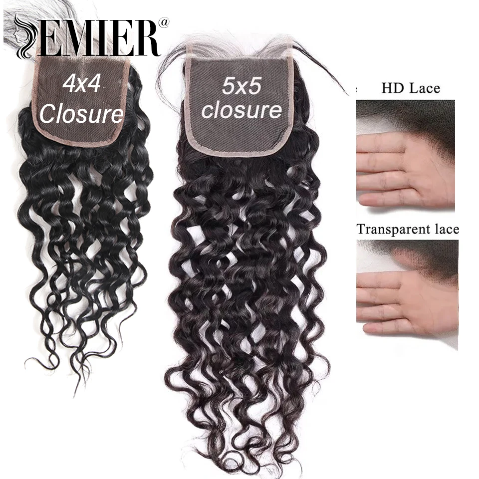 

Water Wave 4x4/5x5 HD Lace Closure PrePlucked 130% Density Free Part 12" to 20" Brazilian Virgin Transparent Human Hair Closures