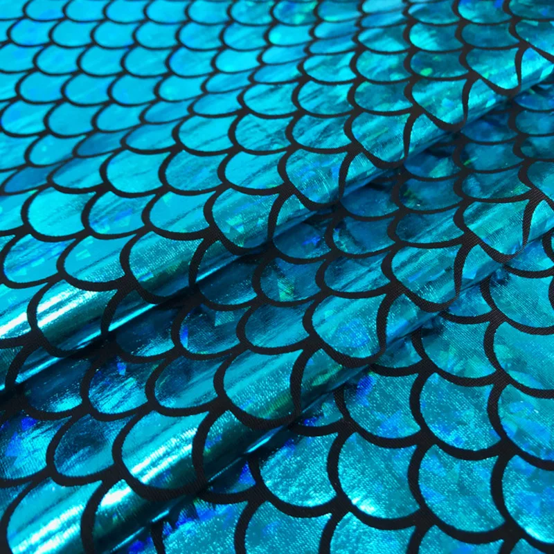 3/5/10м Блестящая голографическая эластичная ткань из спандекса с принтом рыбьей чешуи для детских леггинсов, косплея и купальника на метр в продаже.