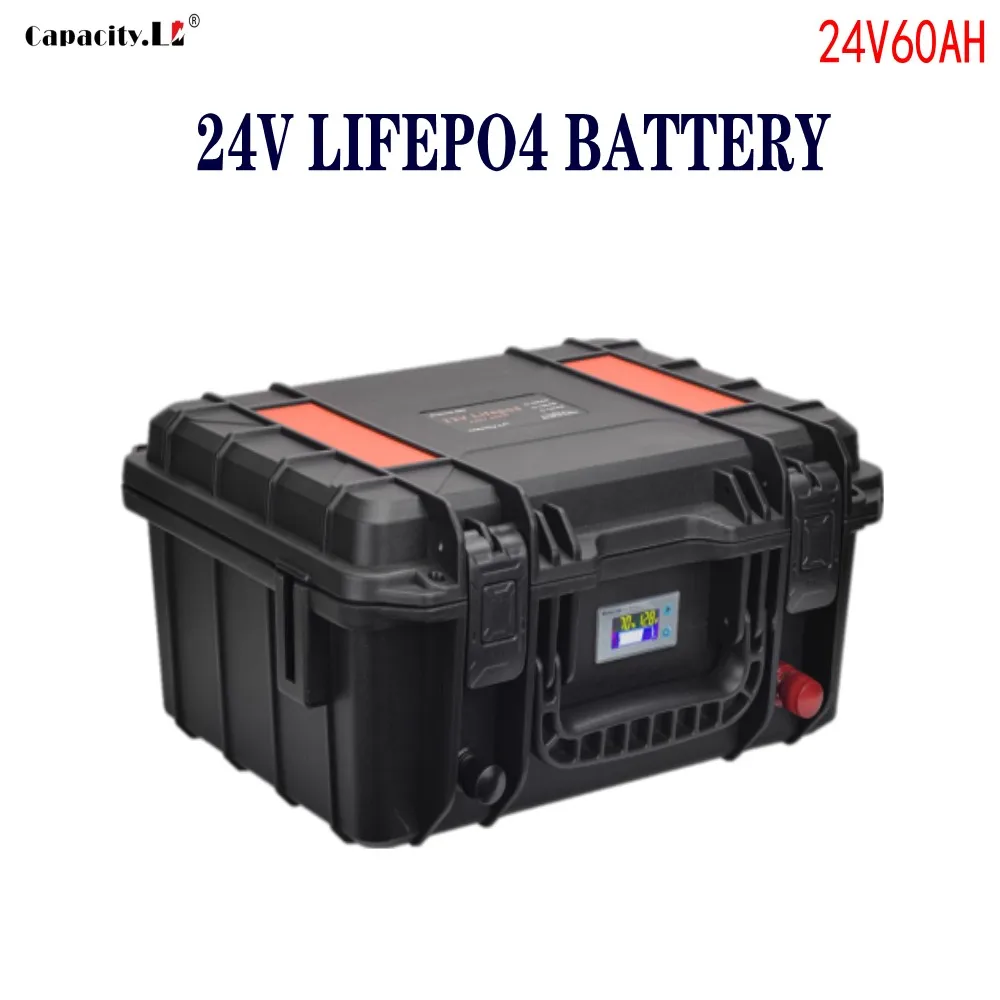 

24V 60AH FeLiPO4 battery BMS free charger RV Outdoor Marine waterproof Rechargeable Solar inverter backup lithium battery pack