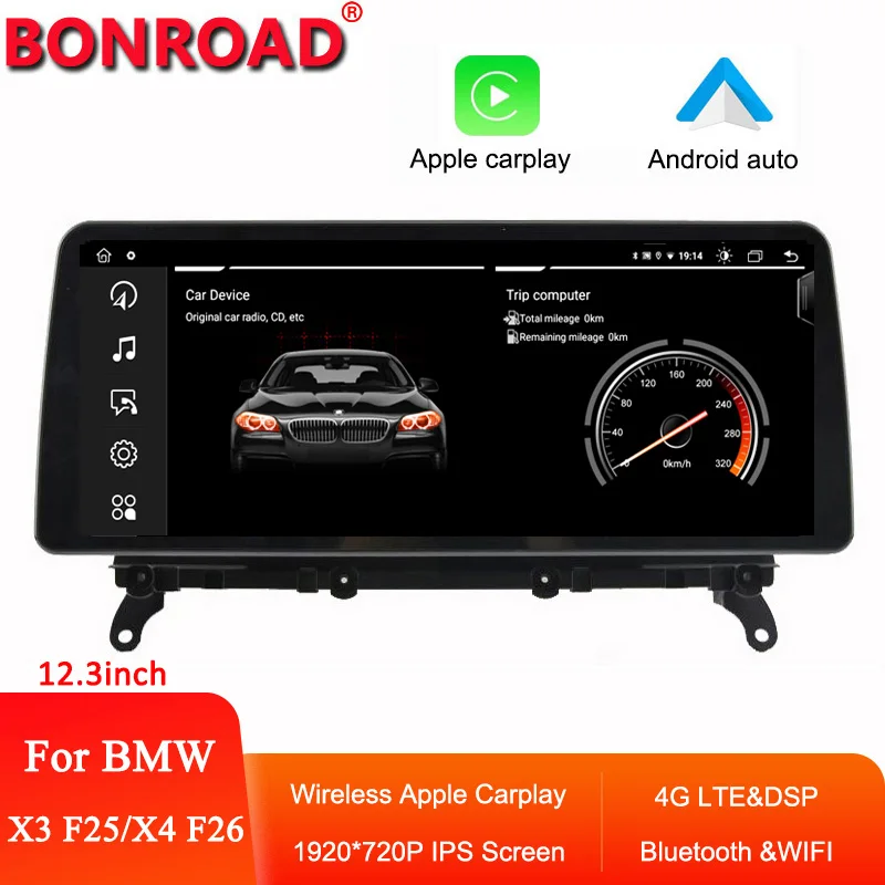 Автомобильный мультимедийный радиоплеер Bonroad 12 3 дюйма Android для BMW X3 F25 X4 F26 CIC NBT 4 ГБ