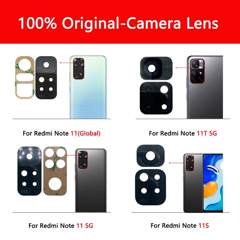 

Original Back Rear Camera Glass Lens For Redmi Note 11 Note11 Global 11s 11T 5G Camera Glass Replacement With Adhesive Sticker