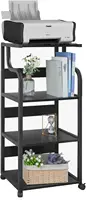 Homfa 4-Tier Printer Stand with Storage, 41.3'' Mobile Printer Cart with Lockable Wheels, Large Printer Desk, (Black)