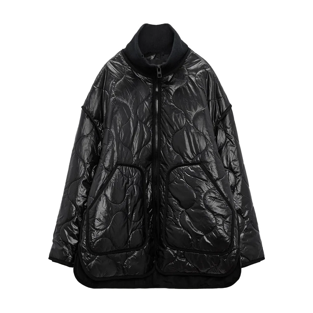 

Zach AiIsa autumn and winter new women's fashion all-match long-sleeved diamond plaid loose pocket casual cotton jacket coat