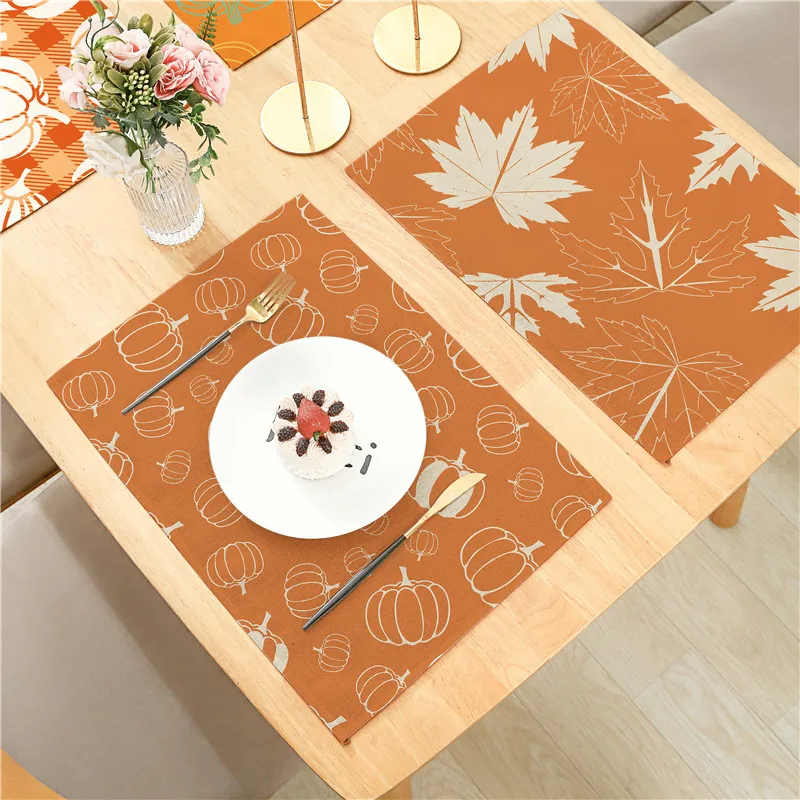 

Hello Autumn Maple Leaves Pumpkins Placemats For Dining Table Kitchen Linen 32x42cm