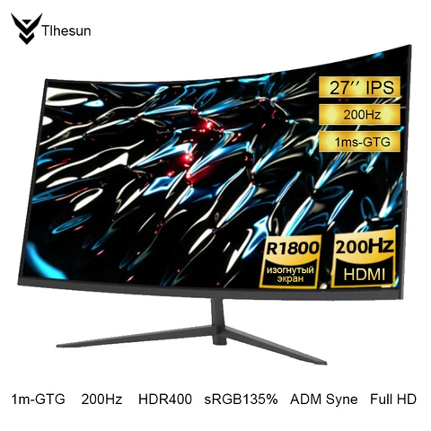 Tlhesun Монитор 27 дюймов 1920x1080 144/200Гц IPS изогнутый