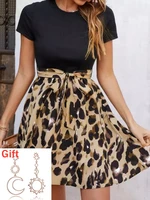 summer party dress leopard short sleeve o neck mini dresses for women 2022 casual leisure vacation vestidos y2k clothes