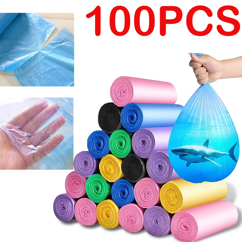 100PCS Mixed Color Thicken Disposable Garbage Bags Kitchen Storage Trash Can Liner Bags Protect Privacy Plastic Waste Bag