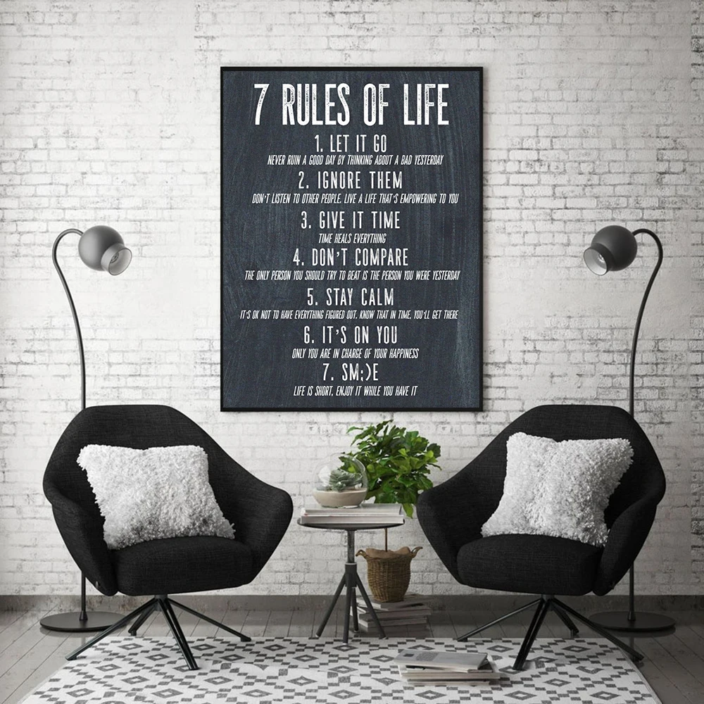 

7 Rules of Life Letter Motivational Quote Canvas Poster Inspiration Canvas Painting Prints Wall Art Pictures Office Home Decor