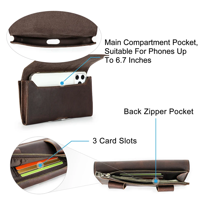 Поясная сумка из воловьей кожи с держателем для телефона