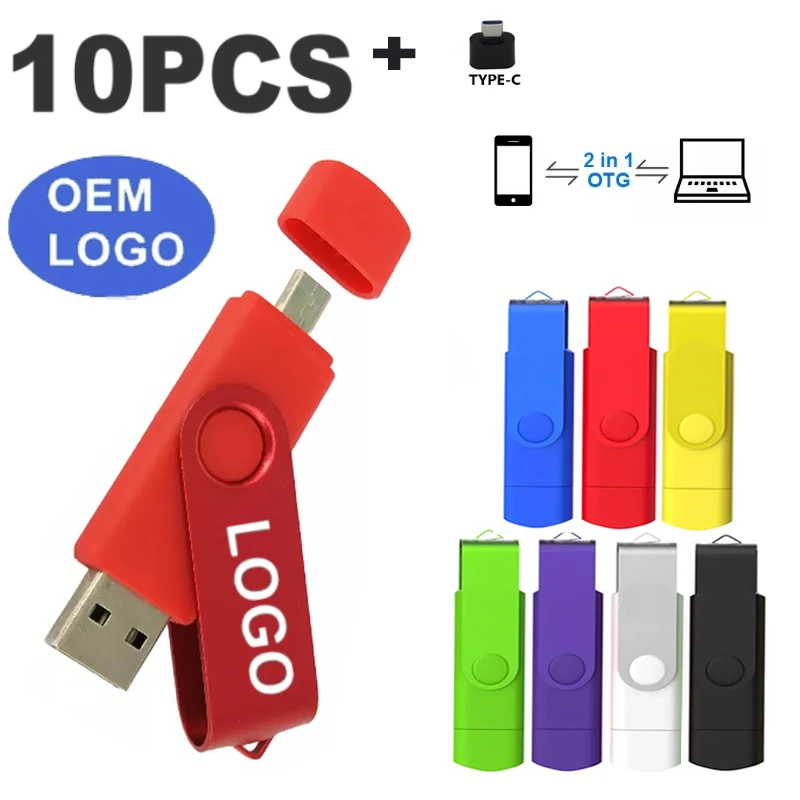

10 PCS OTG USB Flash Drive Custom Logo 64GB Pen Drive Usb Stick 32GB 16GB 8GB Pendrive Flash Disk for Android Micro/PC/Car/TV