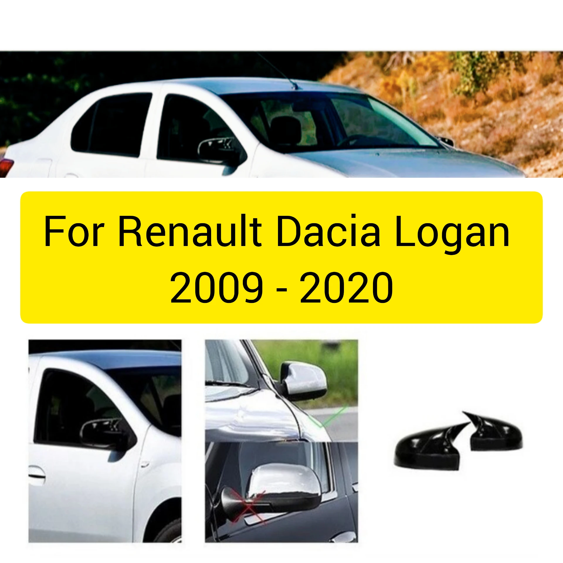 

Чехол для зеркала в стиле летучей мыши для Renault Dacia Logan 2009 2020, автомобильные аксессуары, 2 шт., чехол, глянцевые черные экраны, внешние части, сп...