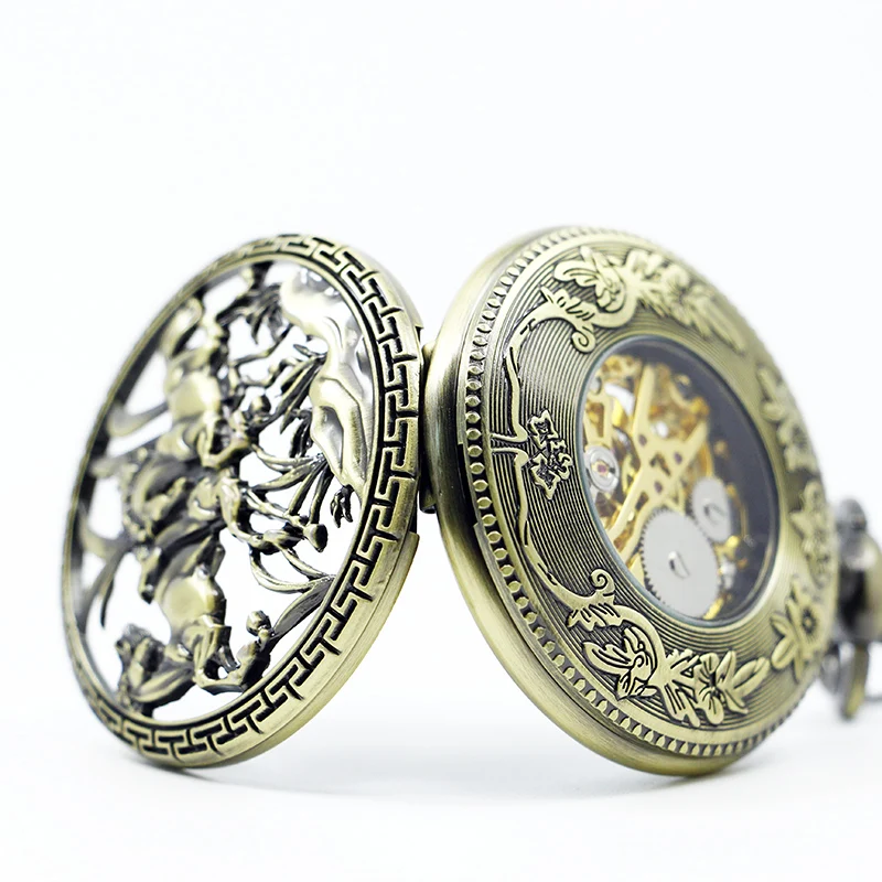 Charm Bronze/Silver Horse Vintage Mechanical Pocket Watch For Men Personalised Hand Wind Retro Fob Watches reloj hombre