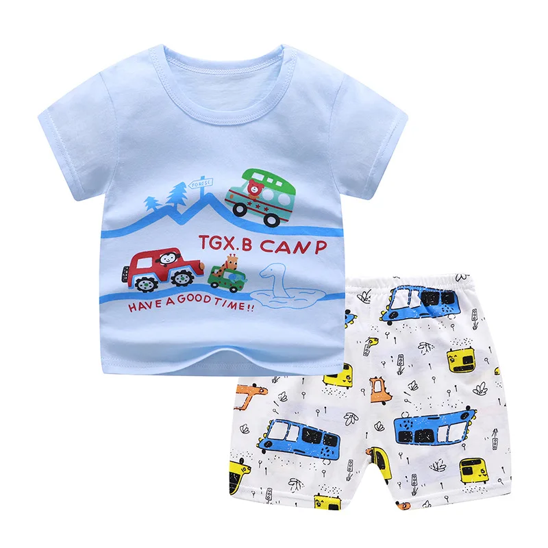 

ZWF1836 Baby Boy Summer Clothes Sports Suit 2022 Cotton Fashion Kids Clothes Girls Short-sleeved shirt + Shorts two-piece set