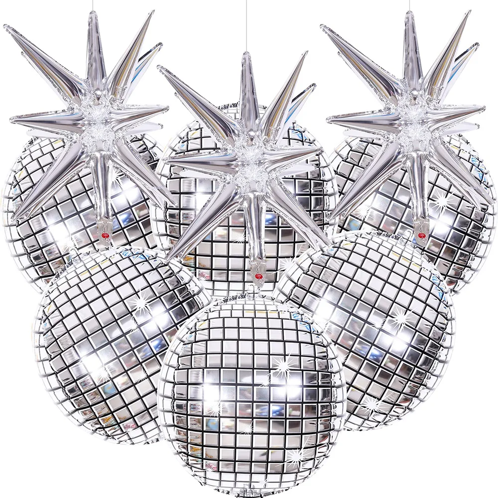 

9 Pcs Giant Silver 4D Disco Ball Balloons Explosion Star Foil Balloons 70s 80s 90s Disco Theme Bachelorette Party Birthday Decor