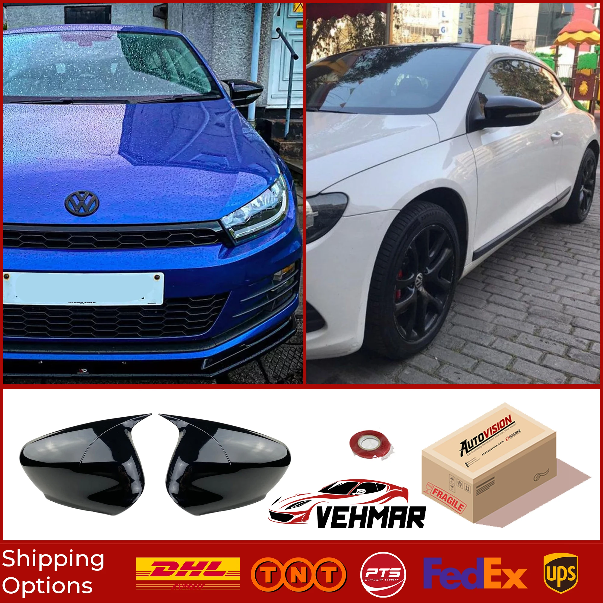 

Bat Model Mirror Cover For Volkswagen Scirocco 2008 2017 Accessory Bright Black Piano Black BATMAN Case CAR Shields