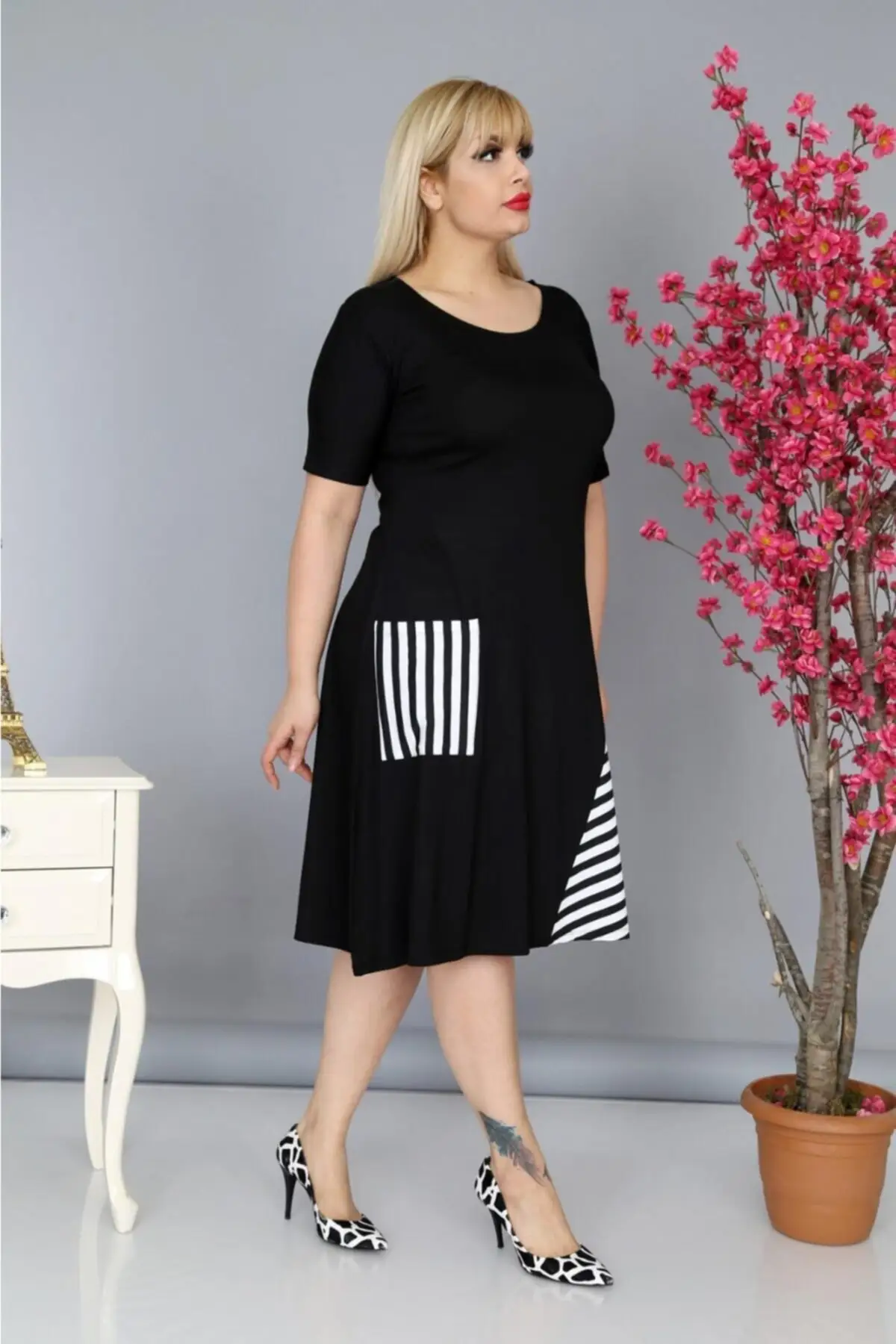 Plus Size Women's Dress Daily Short Sleeve Pockets Viscose Trend Summer Round Neck Midi Length Lycra Viscose XL 2XL 3XL 4XL 5XL