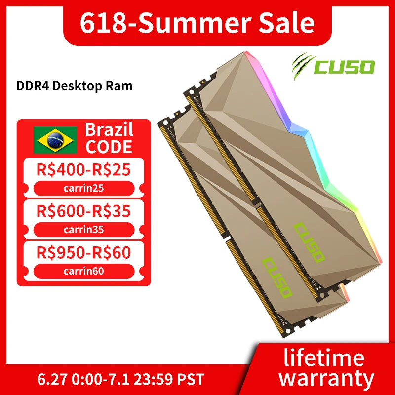 Memória do Jogo do Dimm da Memória do Desktop do Rgb da Série do Dente Ddr4 de Cuso Ddr4 Memória Ram 8gbx2 3200mhz 3600mhz Ram