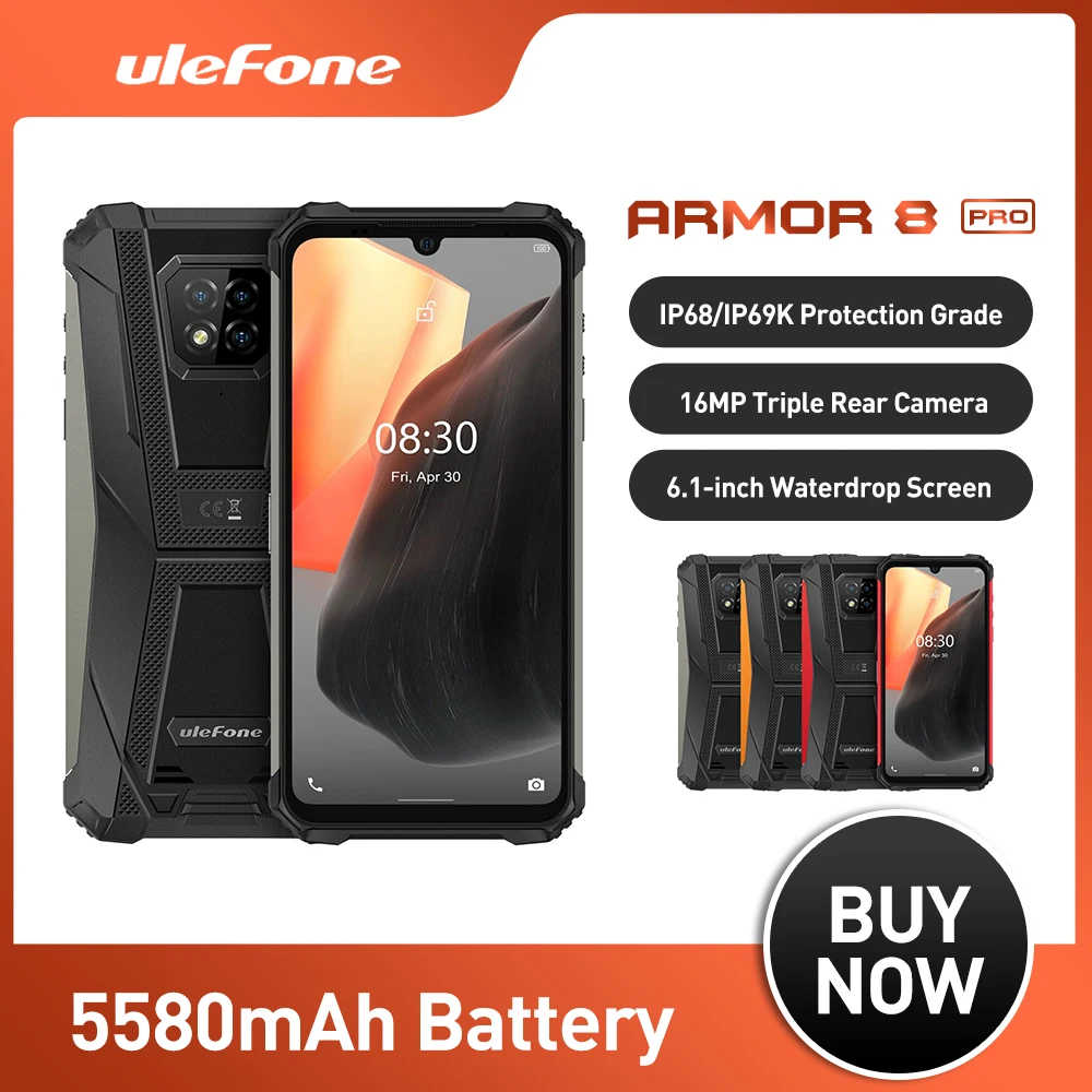 Ulefone Armor 8 Pro Водонепроницаемый мобильный телефон 6 ГБ + 128 ГБ Android 11 прочный смартфон 5580 мАч Helio P60 Восьмиядерный NFC OTG Мобильный телефон