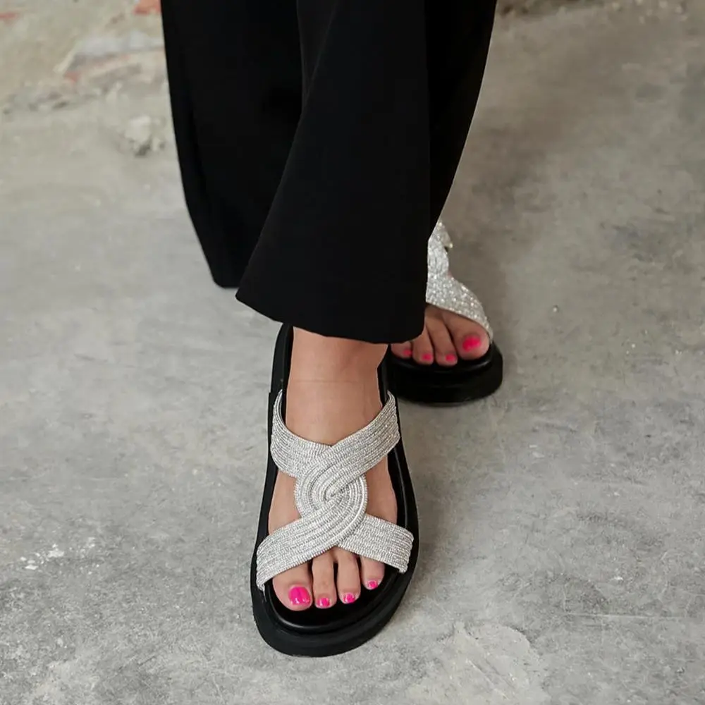 Rilla Interior Quality Artificial Leather Exterior Stony Material Thick Flat Sole Slippers Black Green White Stylish Summer Indo