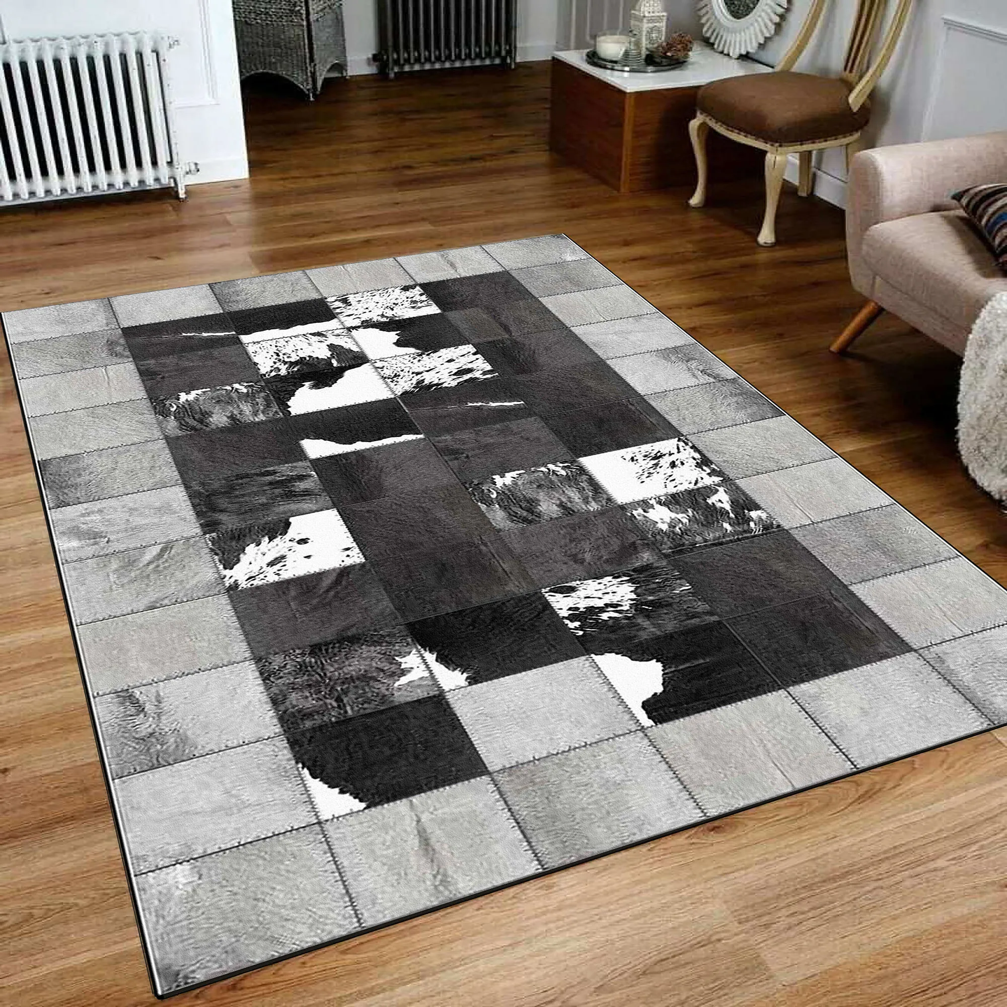 

Luxury Black Gray Turkish Area Rug For Living Room, Woven Runner Large Carpet For Bedroom, Home Decoration Door Mat Retro Floor