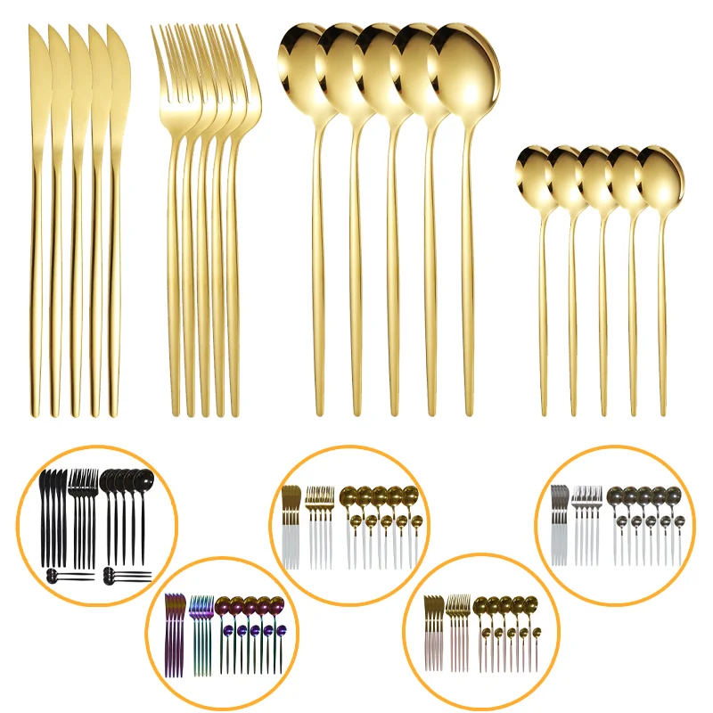 

20pcs Gold Dinnerware Set Stainless Steel Cutlery Set Mirror Silverware Knife Fork Spoon Tableware Flatware Set Dishwasher Safe