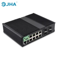 JHA-TECH 8 Port Gigabit Industrial Ethernet Switch IP40 Managed Fiber Converter with 4 SFP Slot Network Device for Outdoor