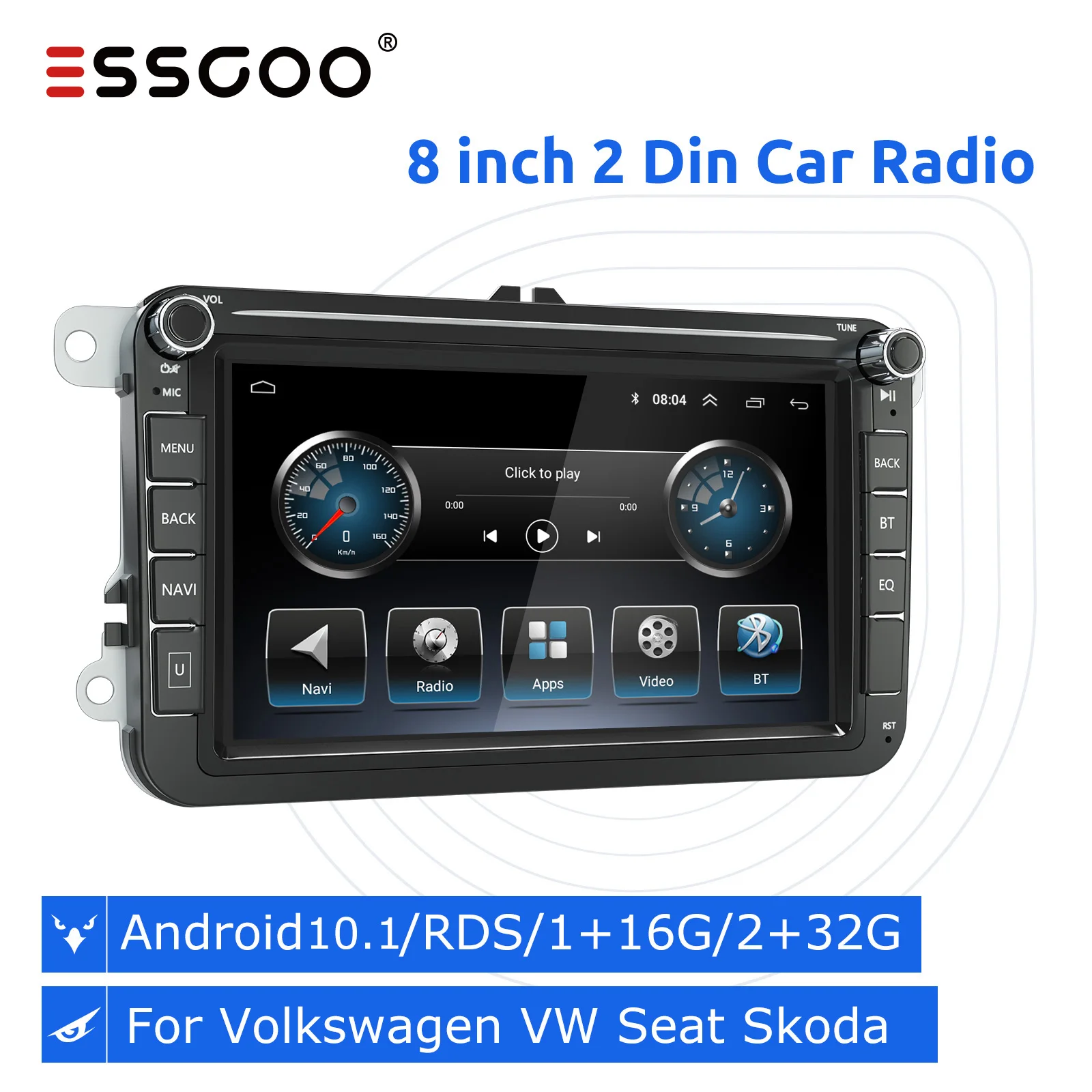 

Автомагнитола ESSGOO, 2 + 32 ГБ, Android 10,1, 2 Din, 8 дюймов