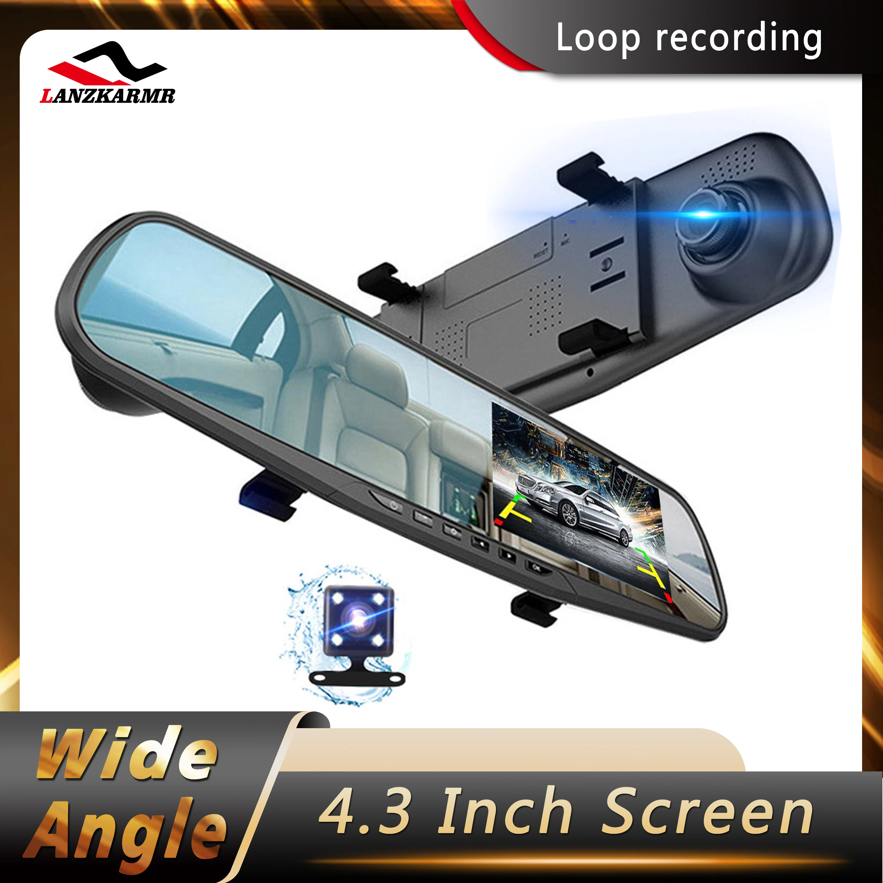 

Автомобильный видеорегистратор, зеркальный видеорегистратор 4,3 дюйма FHD AVIN 1080P с двумя объективами, камера заднего вида с ночным видением, автоматический Регистратор, видеокамера