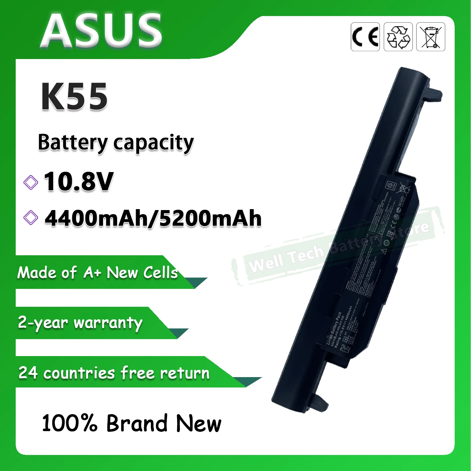 Аккумулятор K55 для ноутбука ASUS A45 A45D A45DE A45DR A45N A45V A45VD A45VG A45VM A45VS A55 A55A A55D A55DE A55DR A55N Series
