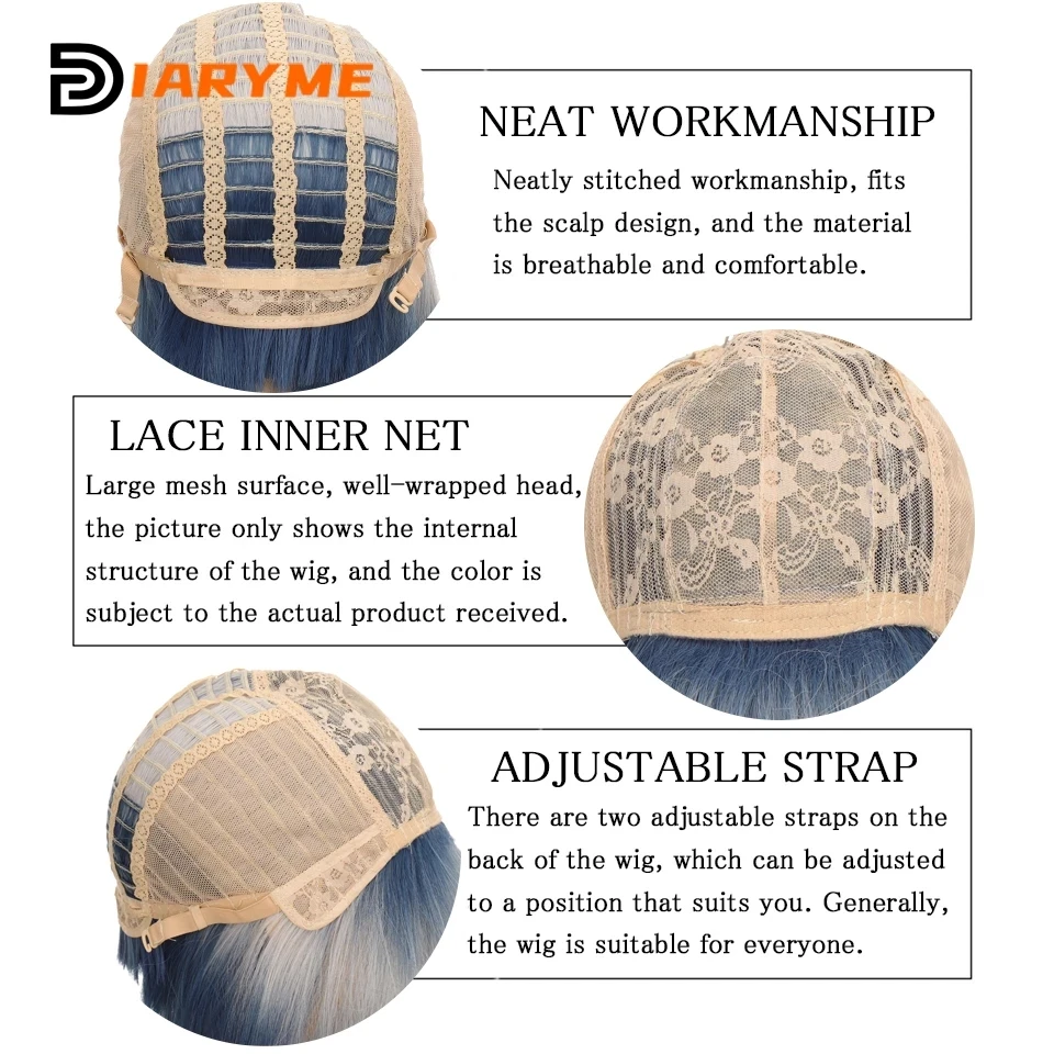 DIARYME Long Wavy Hair Synthetic Wig Girl Gradient Wig With Bangs Cosplay Lolita Party Heat-resistant Wigs