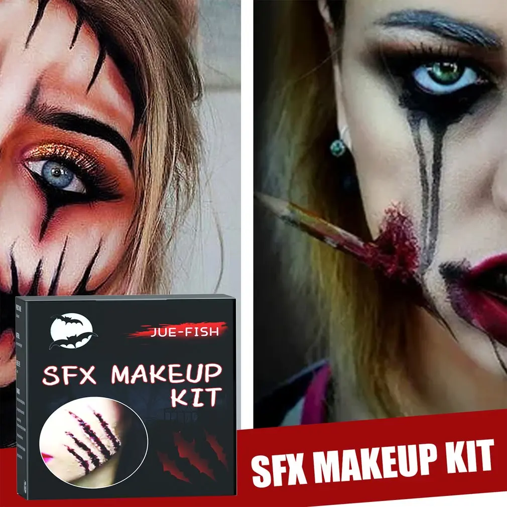 Halloween Face Paint Makeup Kit Fake Blood Scar Vampire Realistic Effect Cosplay Covering Tattoos Shaping Scars Temporary Tattoo