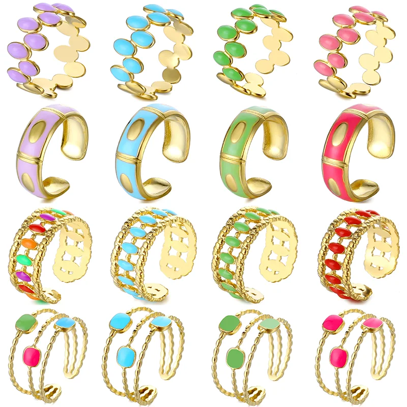 Женское кольцо из нержавеющей стали регулируемое с эмалью и капельным покрытием